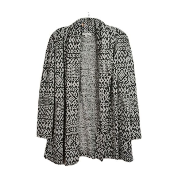 89th & Madison Sweaters - 89th + Madison Open Front Cardigan Women's L Black/White Geometric 3/4 Sleeve